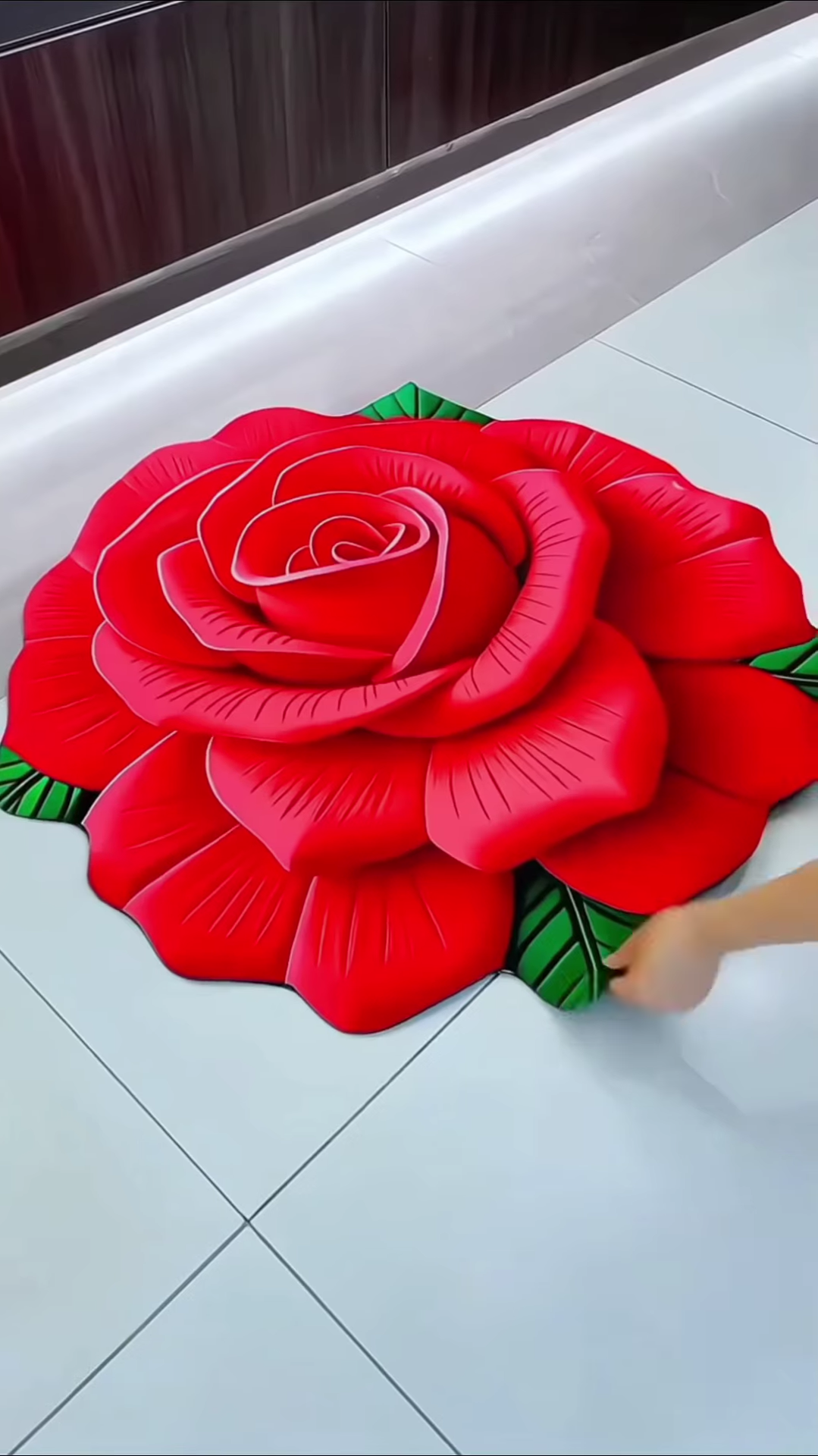 Large 3D Red Rose Shaped Floor Mat for Romantic Home Decor