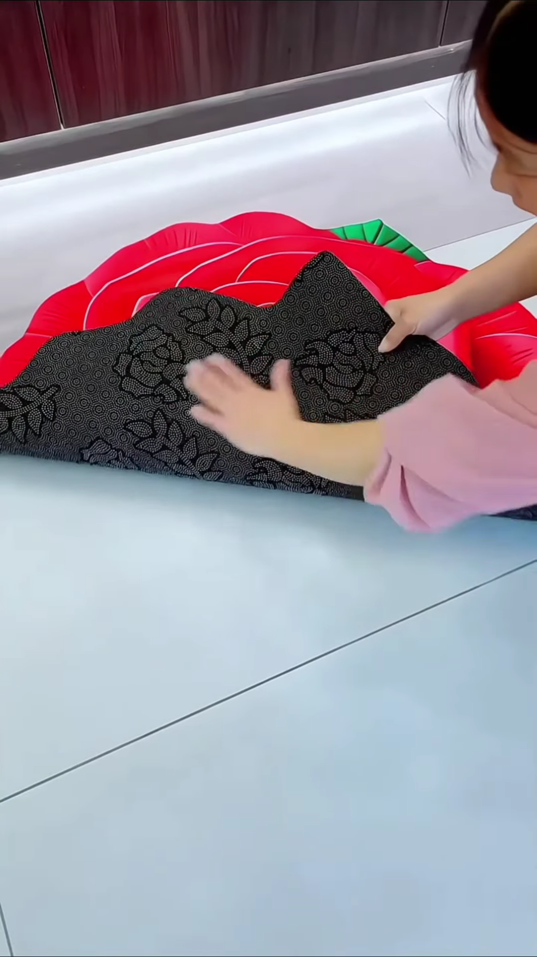 Large 3D Red Rose Shaped Floor Mat for Romantic Home Decor - Image 2