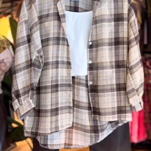Urban Chic Plaid Shirt and Trouser Co-ord Set – Versatile Beige and Brown ensemble