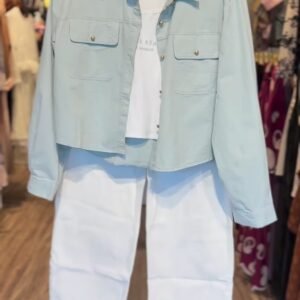 Pastel Sage Utility Jacket & White Denim Co-ord Set