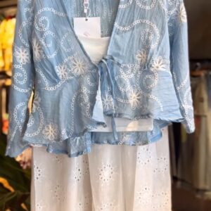 Ethereal Embroidered Chikankari-Inspired Co-ord Set with Tiered Skirt – Available in Celestial Blue & Pristine White